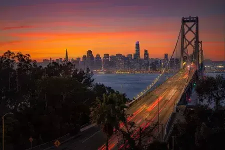 Sunset looking out over the Bay Brigde towards the SF skyline